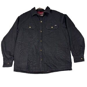 Dickies Work Jacket Mens XL Black Canvas Flannel Lined Snap Up Chore Workwear